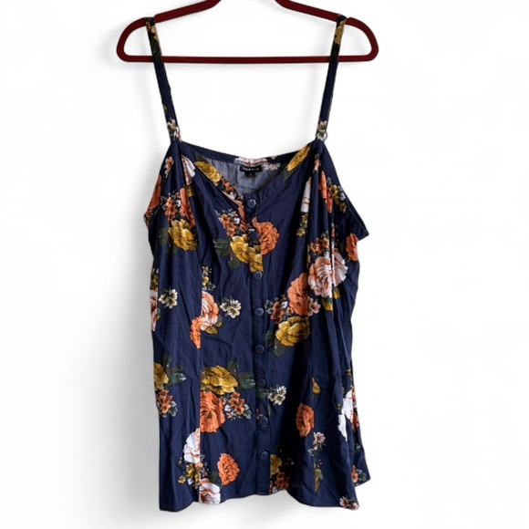 torrid Tops - Torrid Navy Blue Button Front Floral Tank Top Size 3